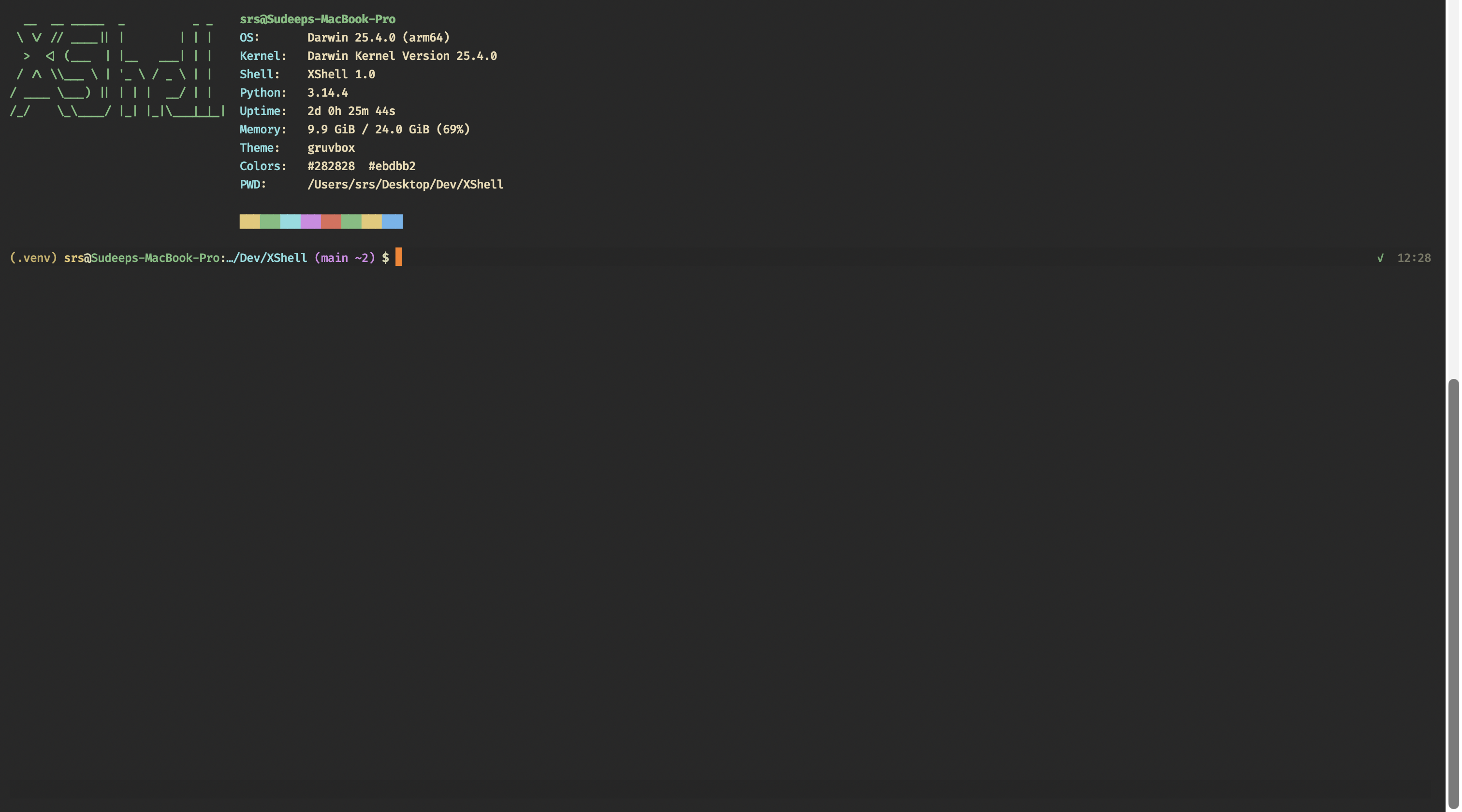 Native XShell: neofetch summary with Gruvbox theme