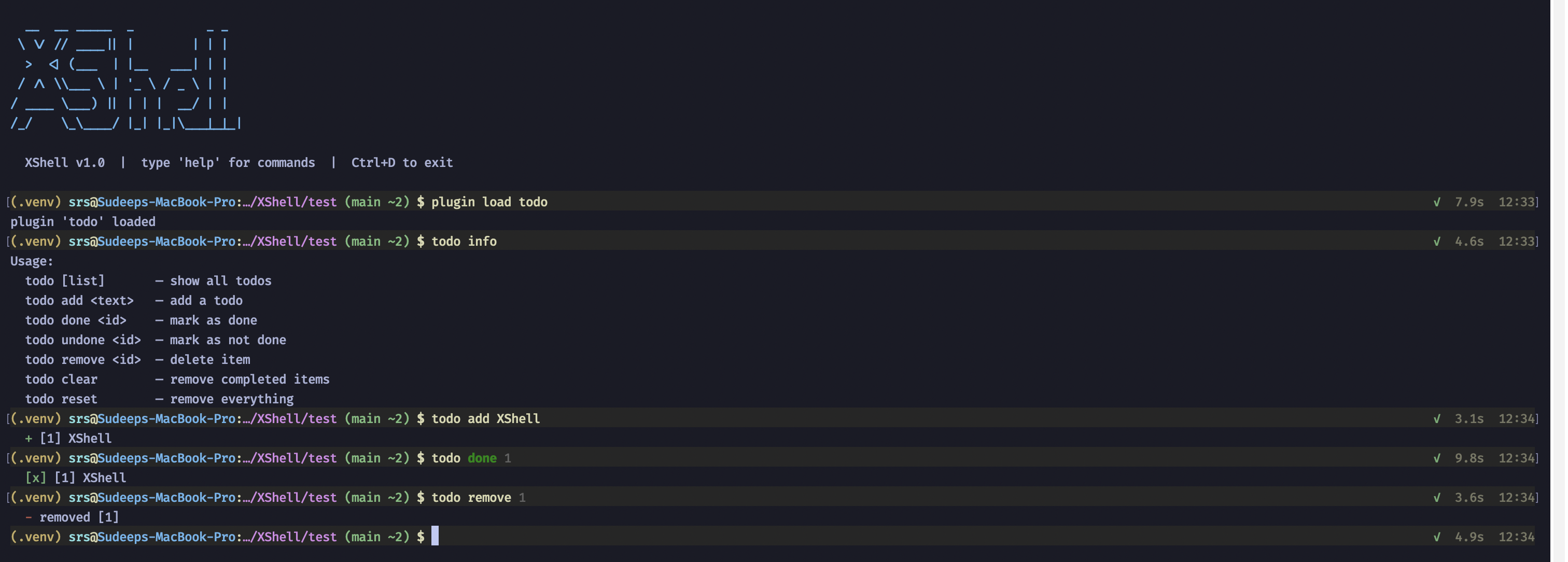 Native XShell: todo plugin demo