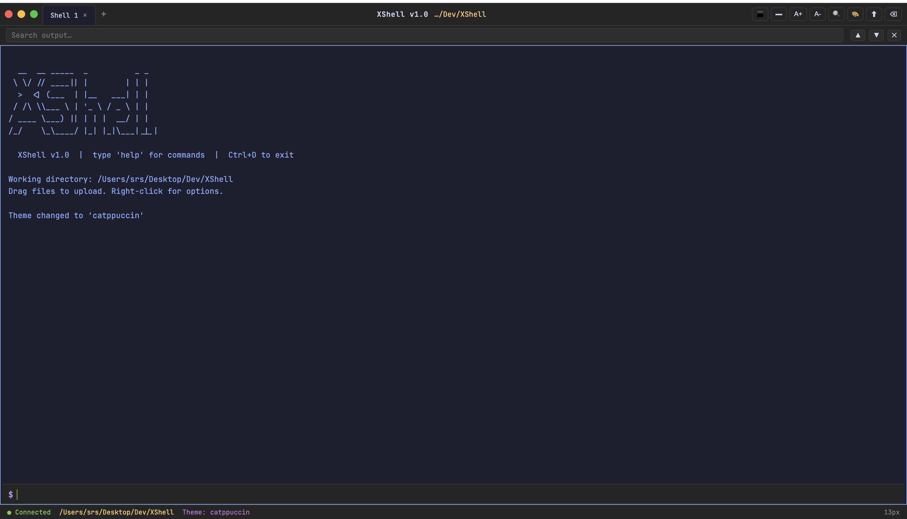 Web XShell: startup banner and theme changed message
