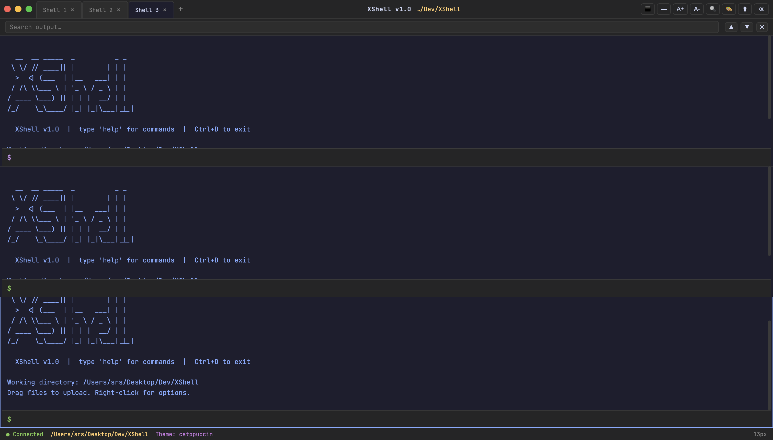 Web XShell: three shell tabs